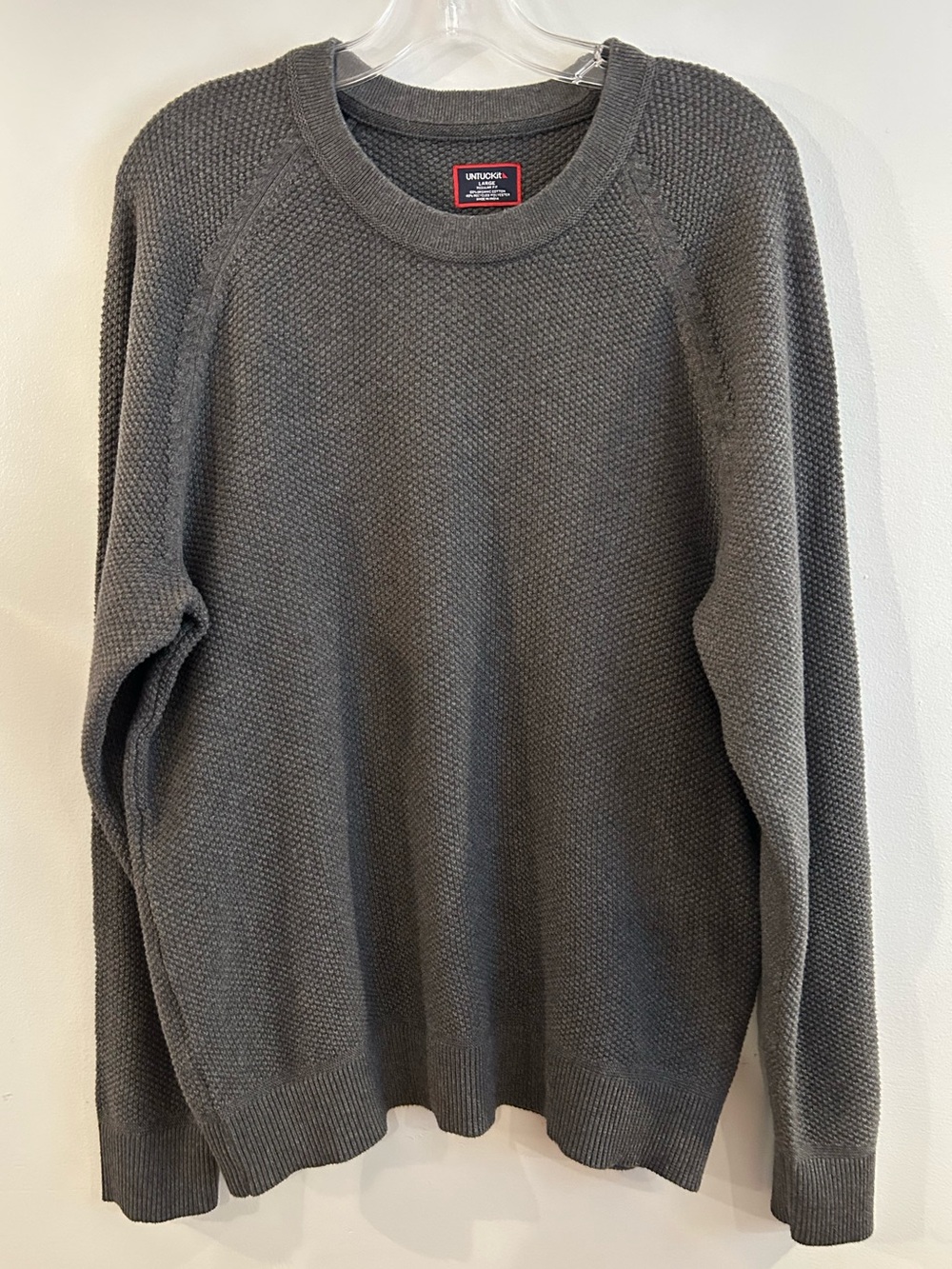 UNTUCKit Organic Cotton Blend Sweater waffle knit textured gray large